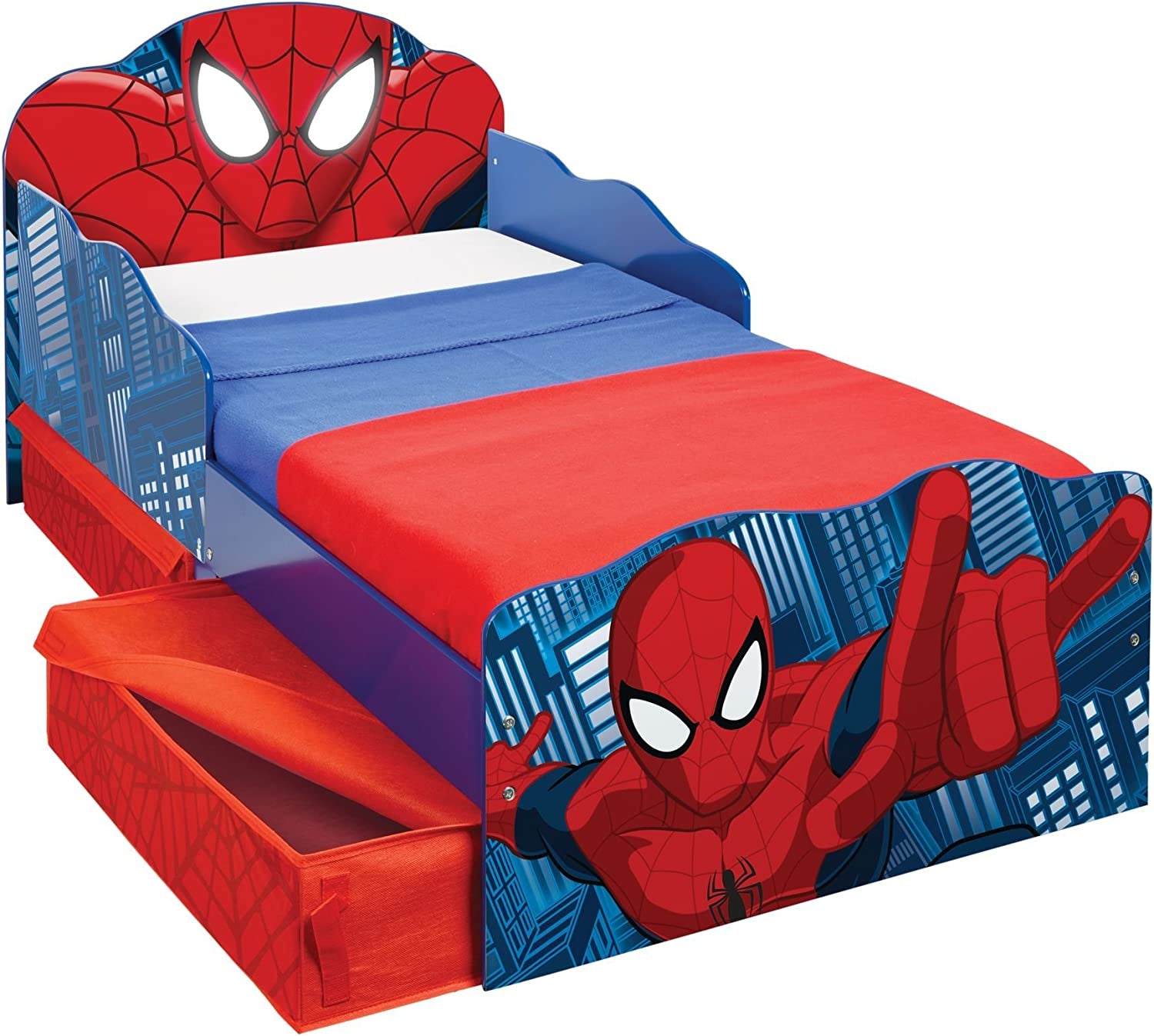 Hellohome 509 SDR Spiderman Children'S Bed with Bright Eyes and Substrate Container, Wood, Red, 142 X 77 X 64 Cm