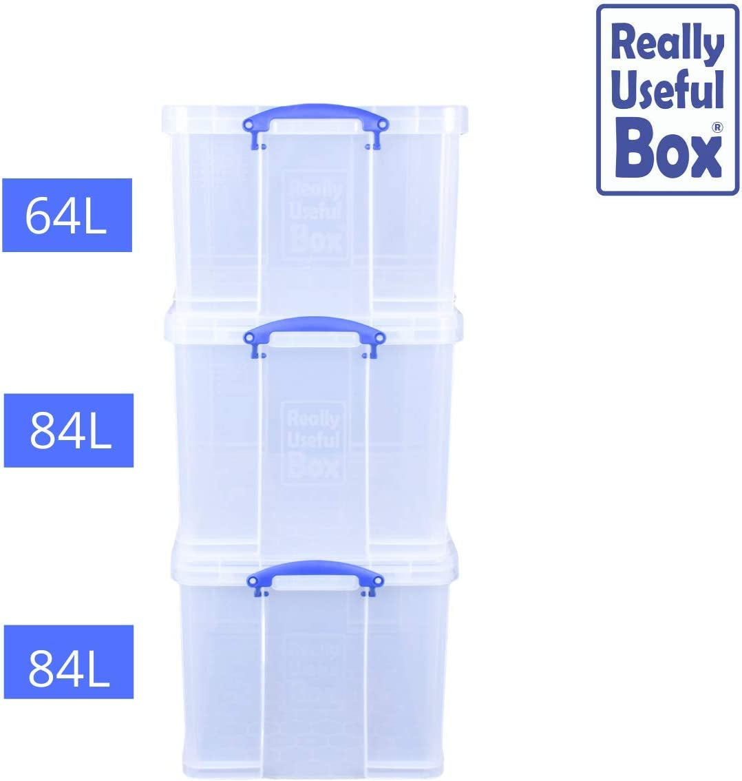 2X 84 Litre + 1X64 Litre Storage Box Clear, BP5181, (Pack of 3)