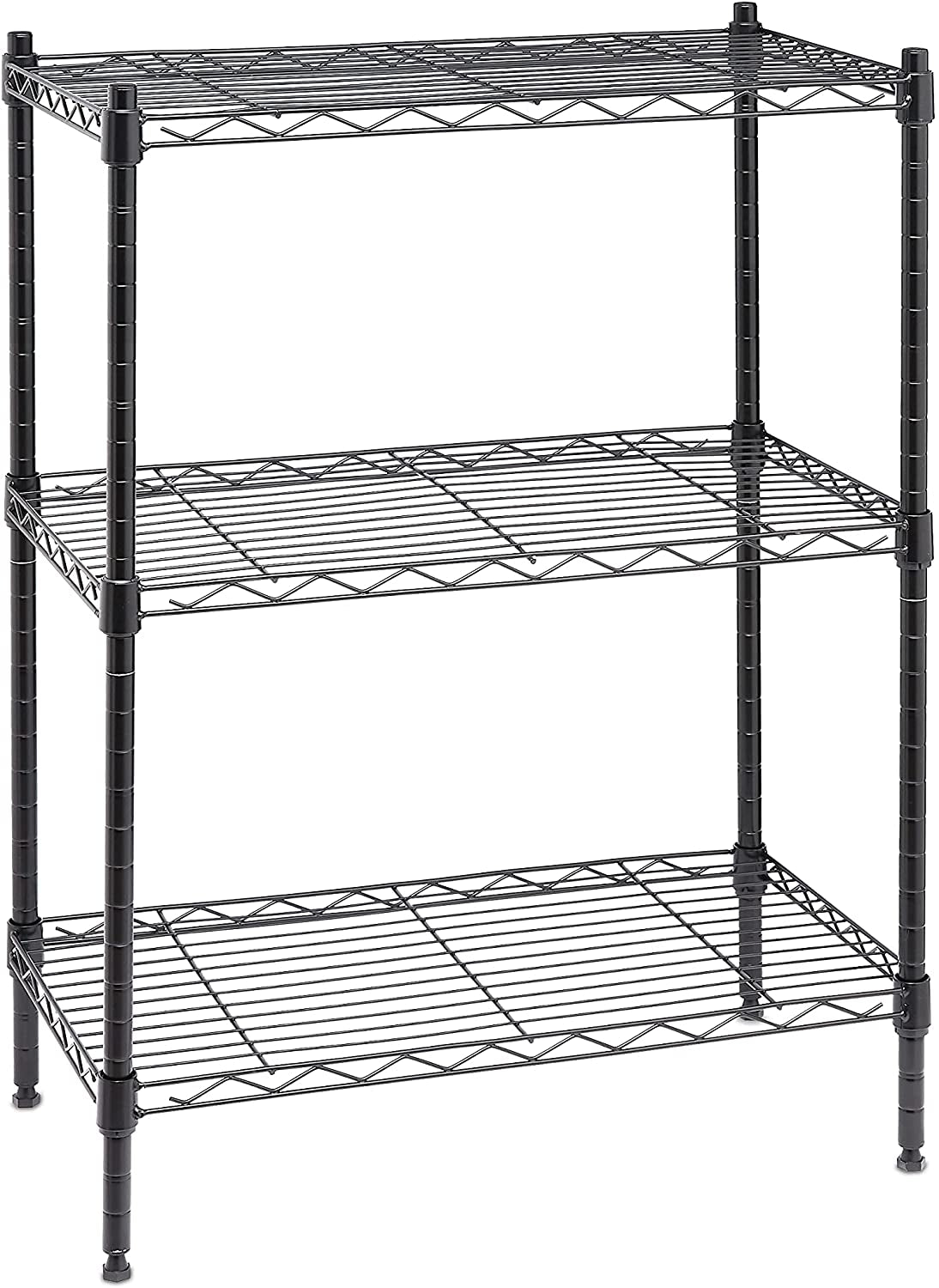 3-Shelf Storage Unit on Wheels with Height Adjustable Shelves and Adjustable Levelling Feet - 340Kg Max Weight, Black