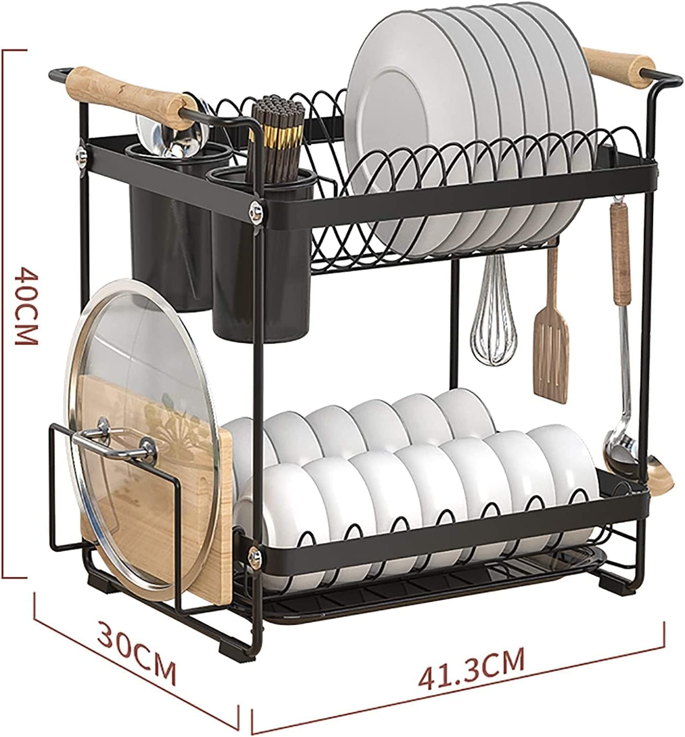 Dish Rack, Stainless Steel Draining Rack for Dishes,  Dish Drainer with 2 Levels, Cutting Board Holder, Drip Tray,Non-Slip Feet, Easy to Assemble, Robust and Durable for the Kitchen