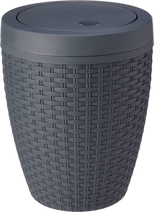 Faux Rattan round Swing Lid Bathroom Bin, Charcoal, 517488