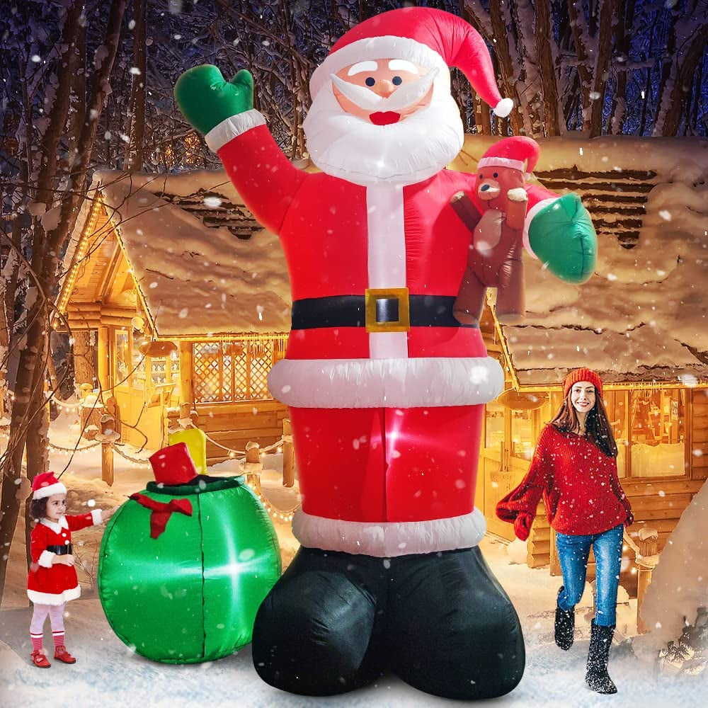 12FT Huge Christmas Inflatable Decoration Santa Claus Carry Gift Bag and Bear, LED Lights Blow up Yard Decoration,For Holiday Xmas Party ,Indoor,Outdoor,Garden,Yard Lawn Winter Decor