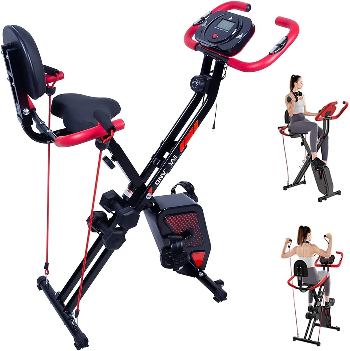 Exercise Bike with 8-Level Adjustable Resistance, Foldable Indoor Trainer Fitness Bike, with Pulse Rate Sensor| LCD Monitor| 2X 1Kg Dumbbells, 265LBS Max Load for Home Use Workout Bike