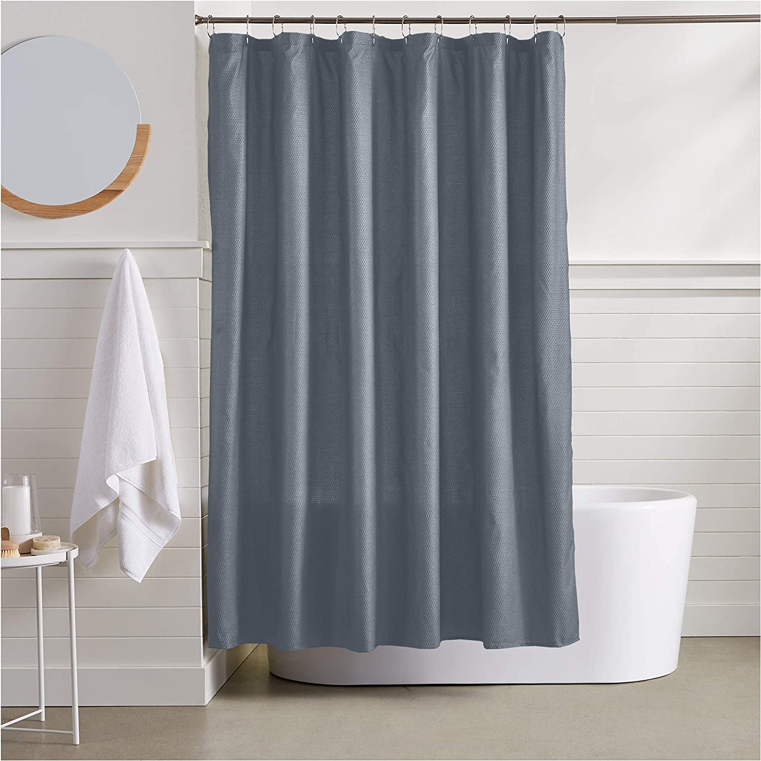 Waffle Texture Shower Curtain - 72 Inch, Grey