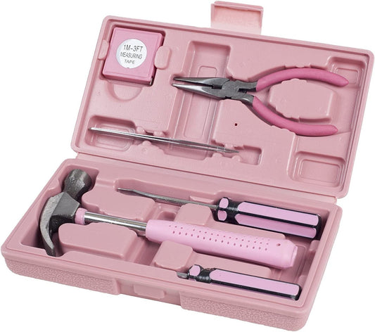Household Hand Tools, Tool Set - 7 Piece by , Set Includes – Hammer, Screwdriver Set, Pliers (Tool Kit for the Home, Office, or Car) (Pink)