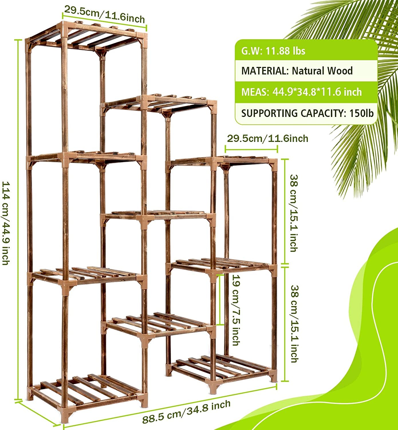 Plant Stand Indoor Outdoor, 10 Tire Tall Large Wood Plant Shelf Multi Tier Flower Stands,Garden Shelves Wooden Plant Display Holder Rack for Living Room Corner Balcony Office Lawn Patio