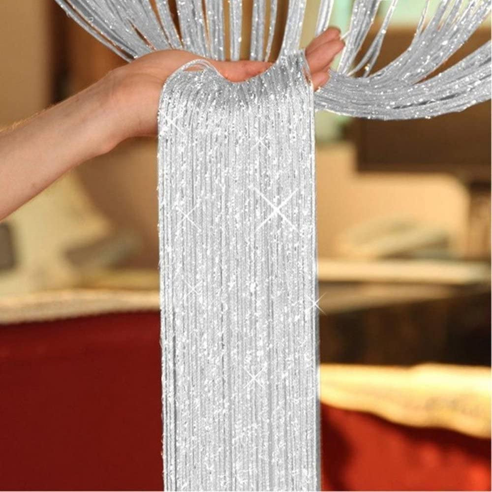 Dew Drop Silver Grey String Curtain Panel - 90 X 200 Cm - Waterfall Effect - Glitter Thread Partition Divider - Home Decor Accessory - Perfect as a Fly Screen for Doors Doorways and Windows