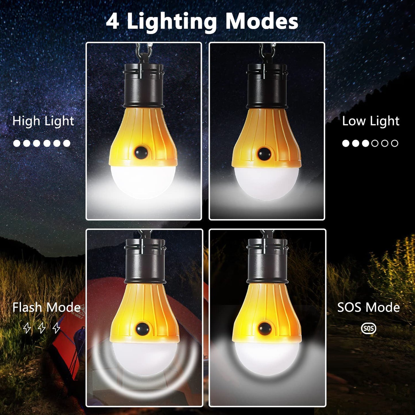 Camping Lights [5 Pack], Camping Accessories, 4 Lighting Modes Camping Light, Waterproof Portable Battery Operated Emergency Tent LED Light Bulb for outside Camping Hiking Fishing Power Cuts