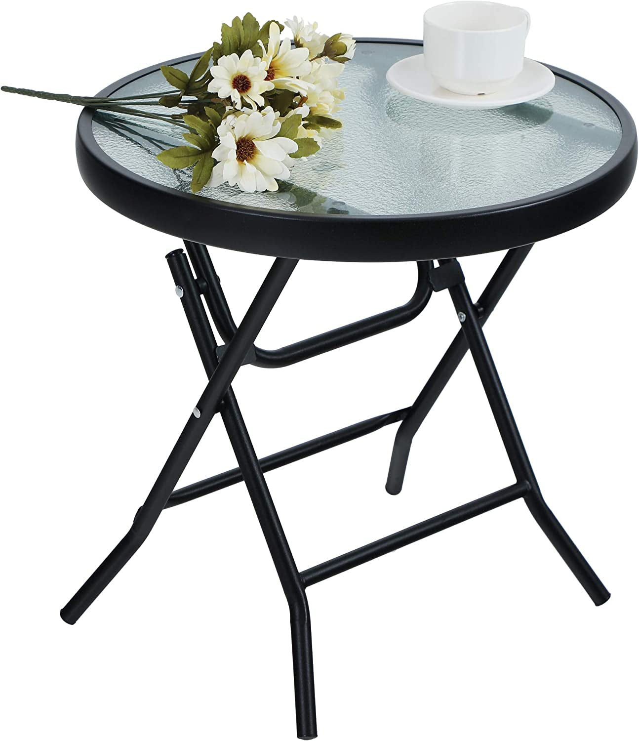 Folding Side Table, Foldable Coffee Table, Outdoor Garden Table, Small round Patio Table - Transparent