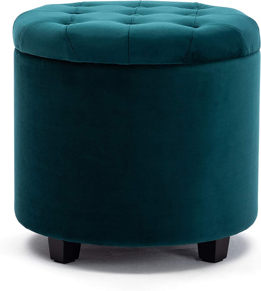 45Cm round New Velvet Padded Seat Ottoman Storage Stool Box, Footstool Pouffes Chair with Lids (Teal, Velvet)