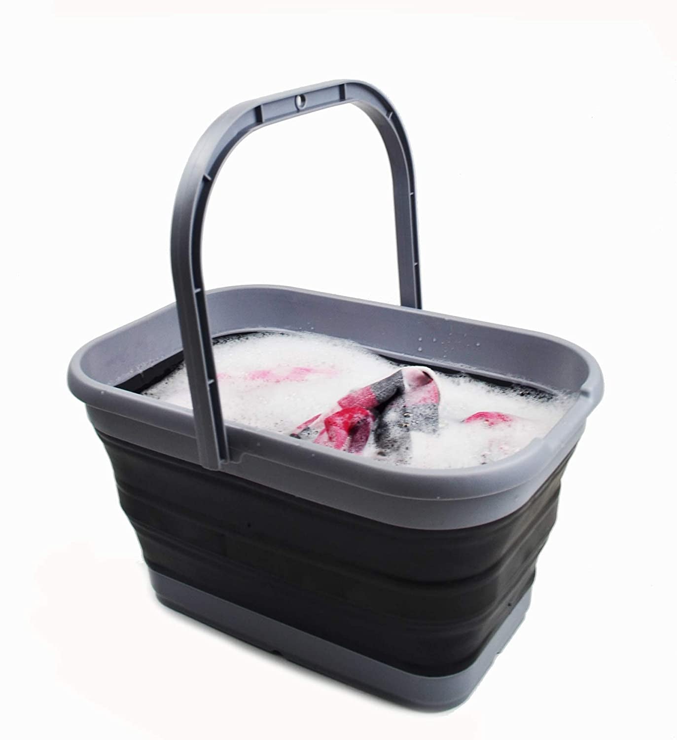 12L Collapsible Rectangular Handy Basket / Bucket (Grey/Black)