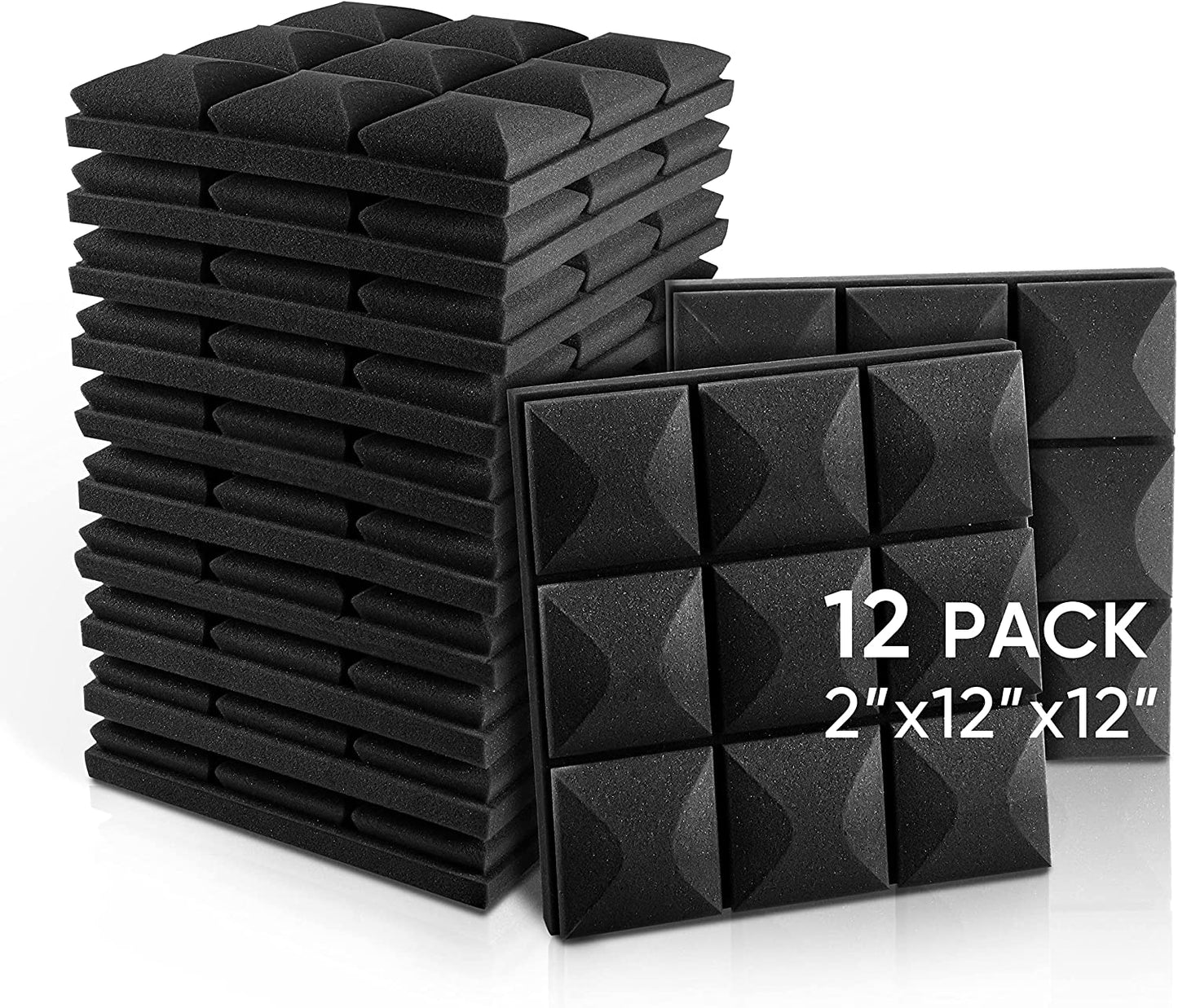 Acoustic Panels, 2" X 12" X 12" Acoustic Foam Panels, Studio Wedge Tiles, Sound Panels Wedges Soundproof Sound Insulation Absorbing Home and Office(12 Pack, Black)