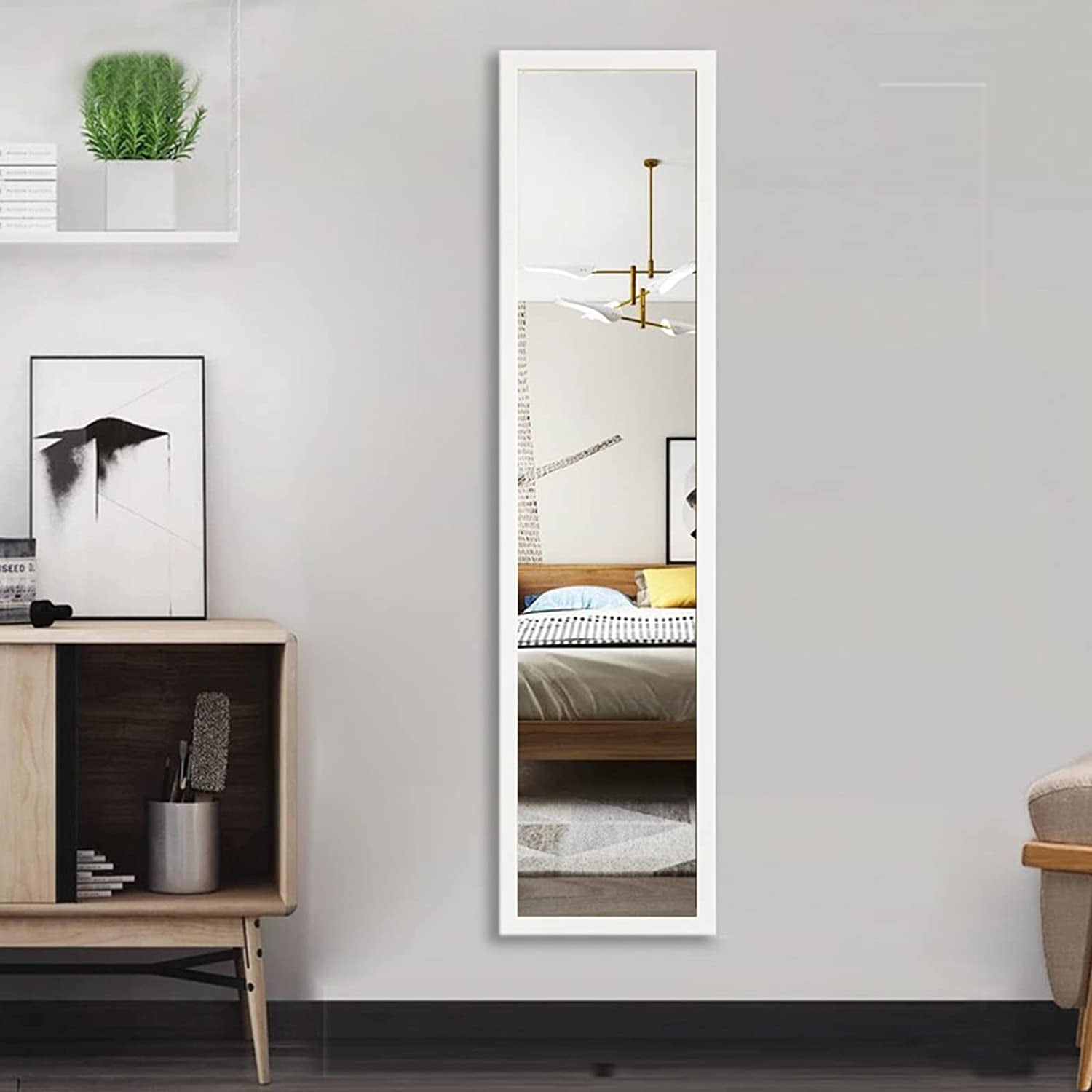 Full Length Mirror 120X30Cm Wall & Door Mirror for Living Room or Bedroom, White PS Frame