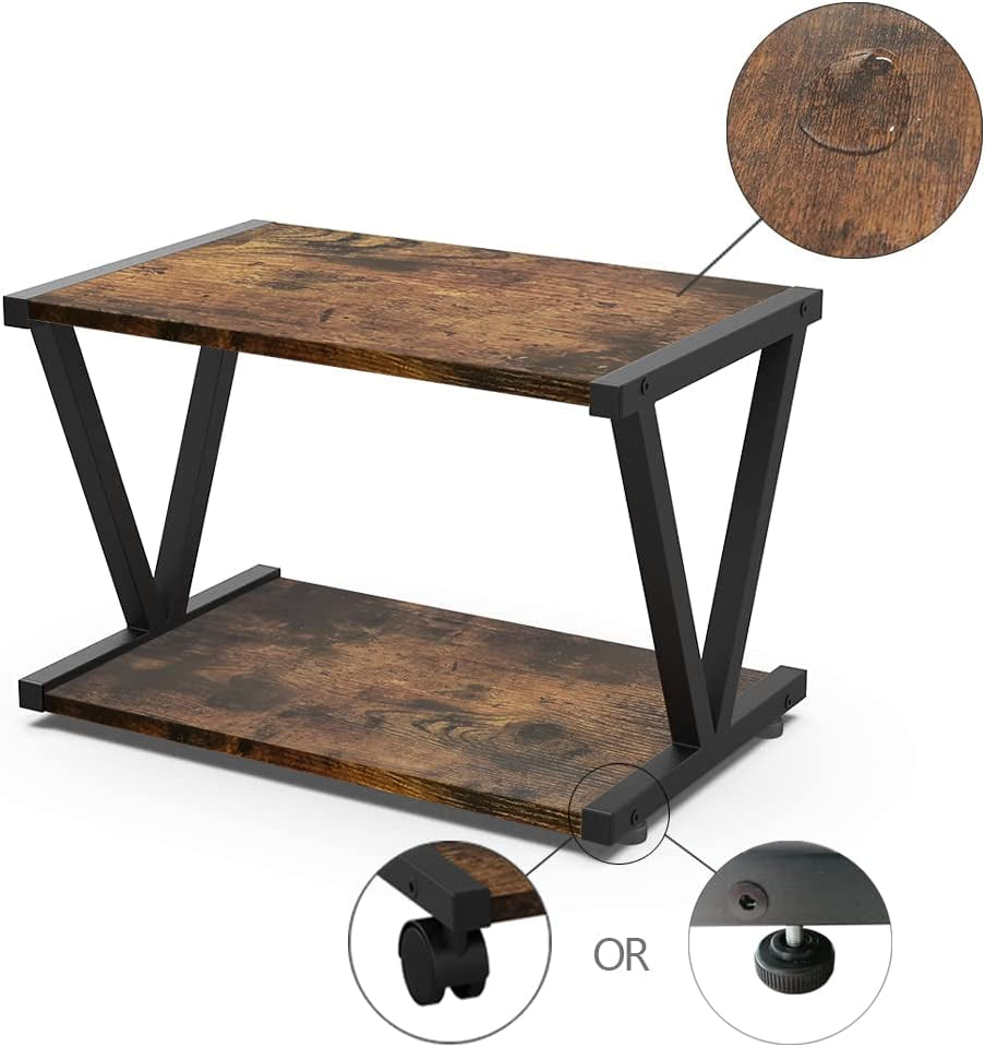 Retro Desktop Printer Stand 2 Tier under Desk Wood Printer Shelf Rustic Industrial Farmhouse Wood Storage Book Shelf Table Organizer for Home Office Stylish Sturdy