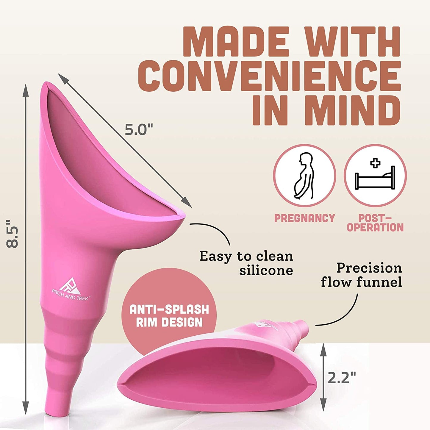 Female Urinal, Travel Urination Device W/Carry Bag, Road Trip, Camping & Hiking Essentials for Women, Festival Accessories, Pink