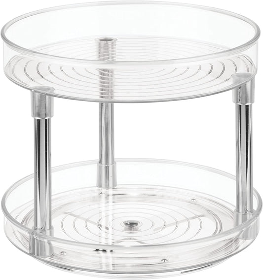 2 Tier Lazy Susan Turntable Organiser, Small Rotating Spice Rack for Food Storage, Made of Bpa-Free Plastic, Transparent