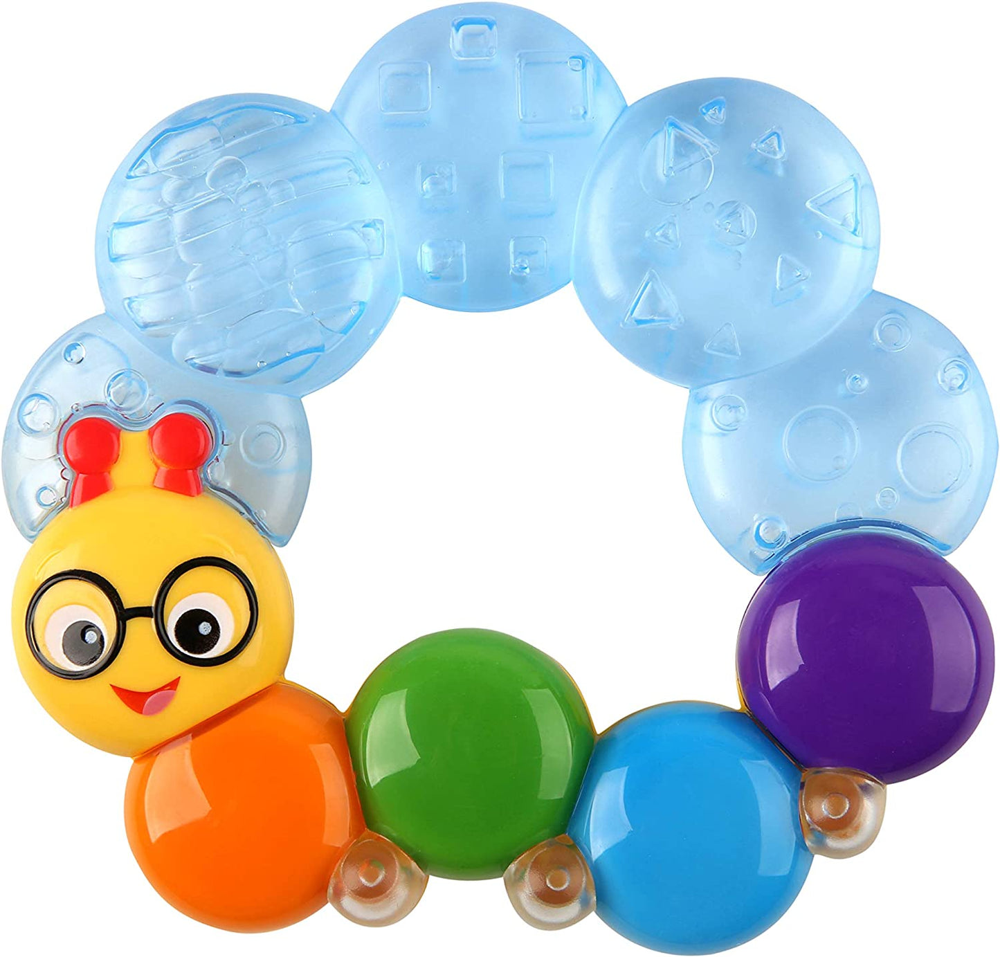 , Teether-Pillar Rattle and Chill Teething Aid Toy, Soothing Relief, Multisensory Stimulation, Massages Sore Gums, Easy to Hold, Water Filled, Ages 3 Months +