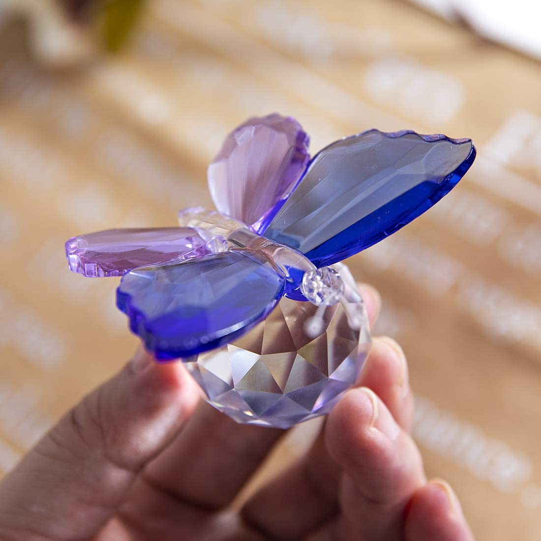 Blue and Purple Glass Butterfly with Ball Base, Decorative Paperweight Ornament Crystal Figurine for Living Room,Souvenir Birthday Gifts Home Decor