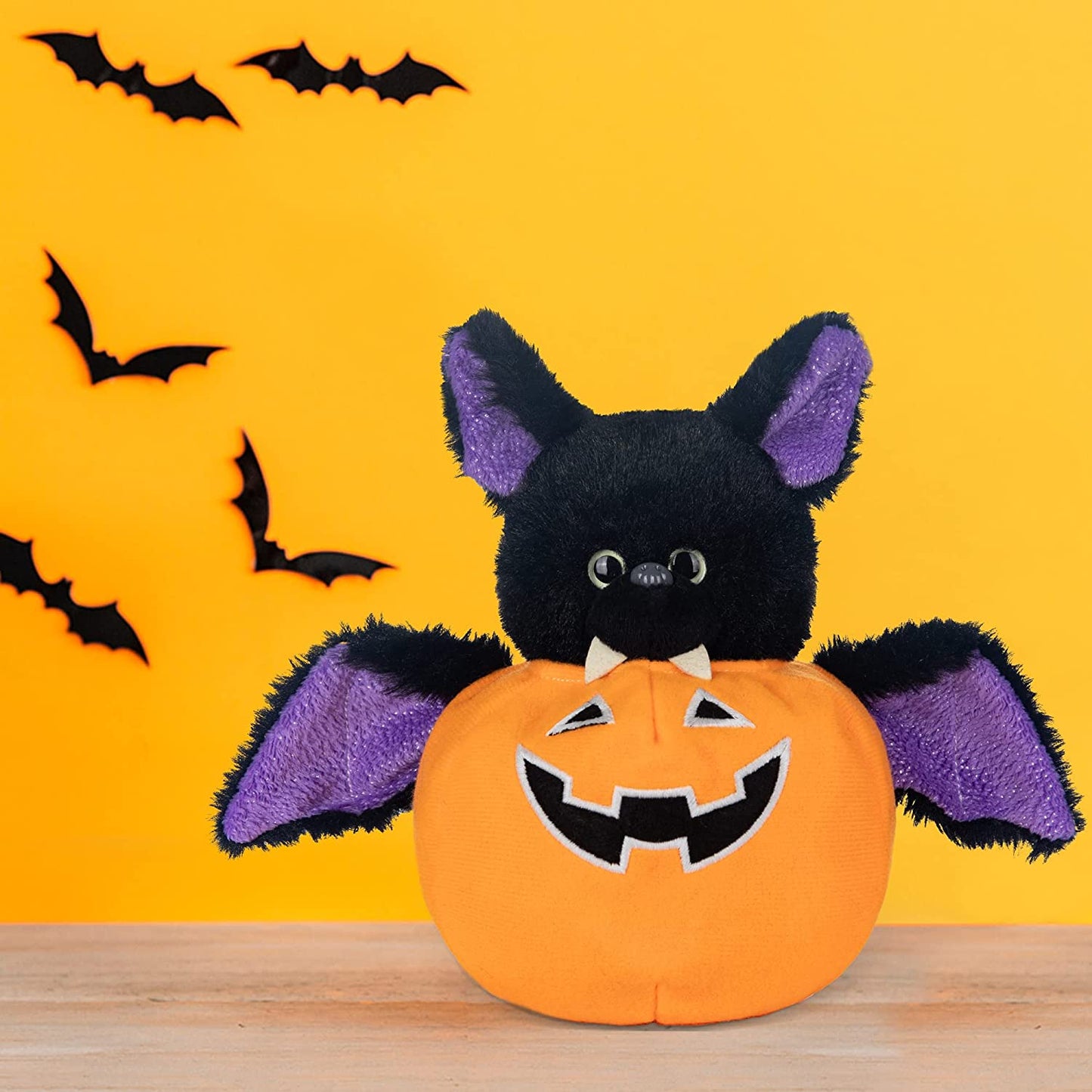 My Oli Stuffed Animal Plush Halloween Toy Plush Pumpkins with Removable Bat Glow in the Dark Toy Halloween Ornaments/Gifts for Kids Baby Toddler
