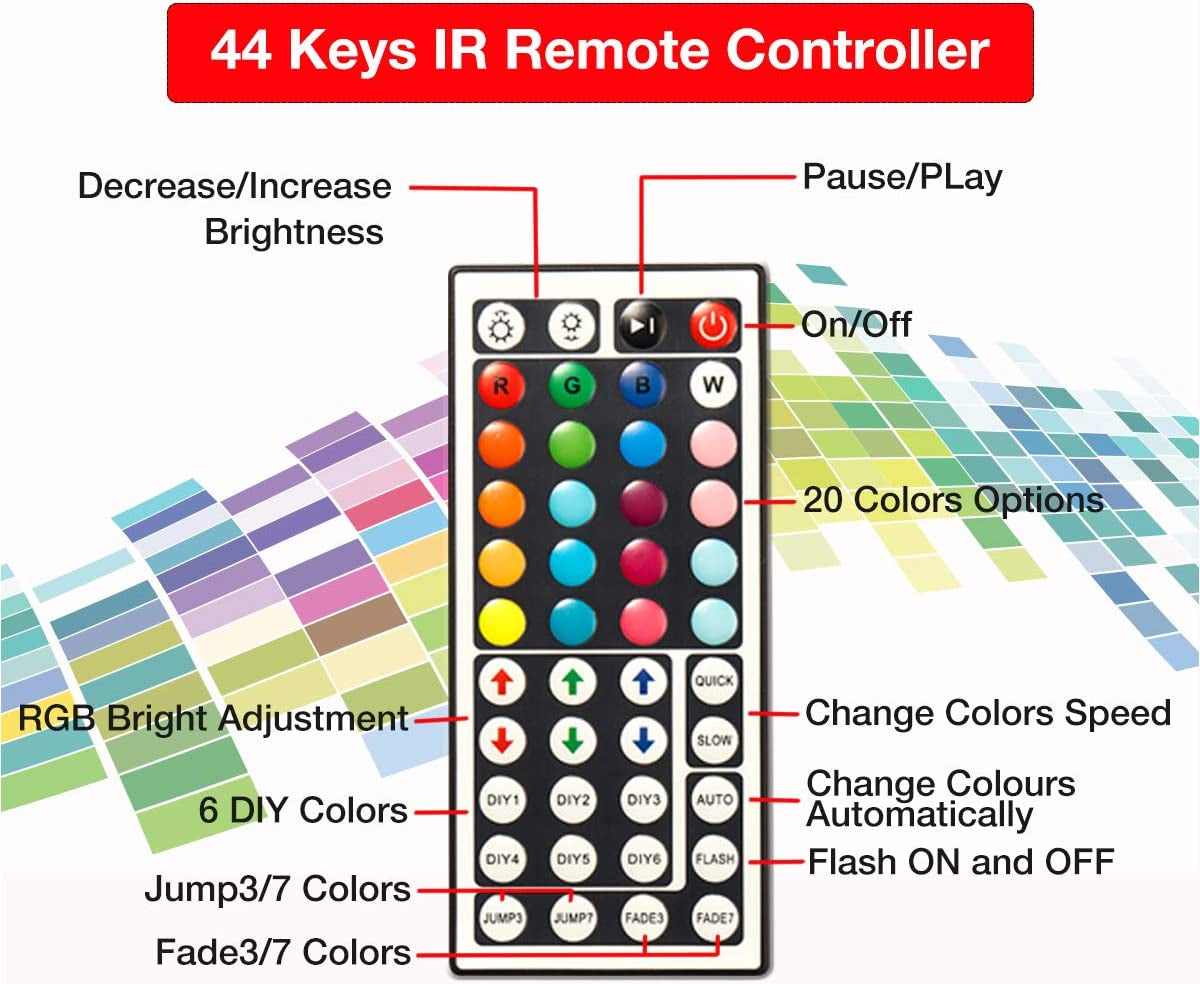 Led Strip Light,  5M Led Light with 44 Keys Remote, Flexible 12V 5050 RGB Colour Changing Strip Light for Bedroom,Party