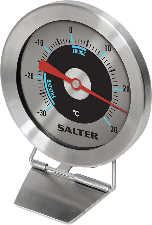 517 SSCR Fridge , Freezer Thermometer, Adjustable Angle, Bold Display, Easy Read,Hang, Sit or Stand on Shelf, -30 °C to 30 °C Range, Safe Zones, Keep Food Fresh, Magnified Lens, Stainless Steel