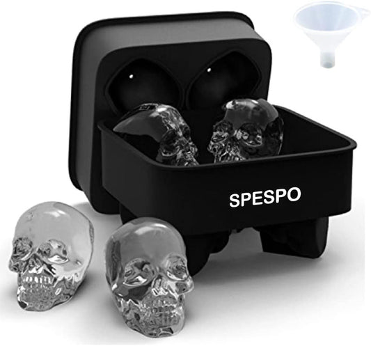 3D Skull Ice Cube Moulds, Silicone Ice Cube Tray Maker,Makes 4.6 X 4Cm Ice Skulls for Gin Glasses, Whiskey, Scotch, Cocktail and Liqueur Glasses-Black (1 * 4 Skull Cubes)