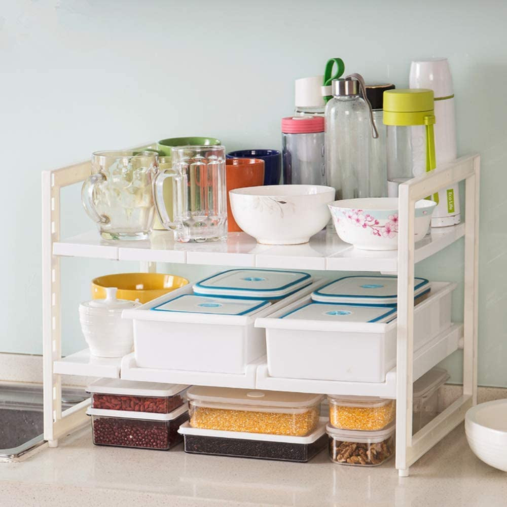 Organization and Storage, under Sink Organizers and Storage for Kitchen, Expandable 2 Tier Cupboard Organizers and Storage for Bathroom/Kitchen/Balcony/Cloakroom