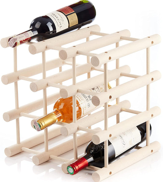 Expandable Modular Free Standing Wooden Wine Rack from Quality Beech Wood for 12 Bottles - Sturdy Bottle Storage Racking Perfect for Kitchen