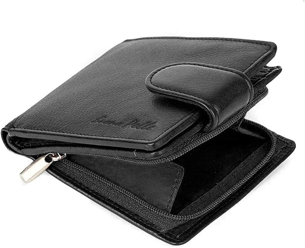 Wallets Mens Slim RFID Blocking Genuine Leather with Zip Coin Pocket, Banknote Compartments, Card Holders Pouch ID Window. Wallet for Men with Gift Box