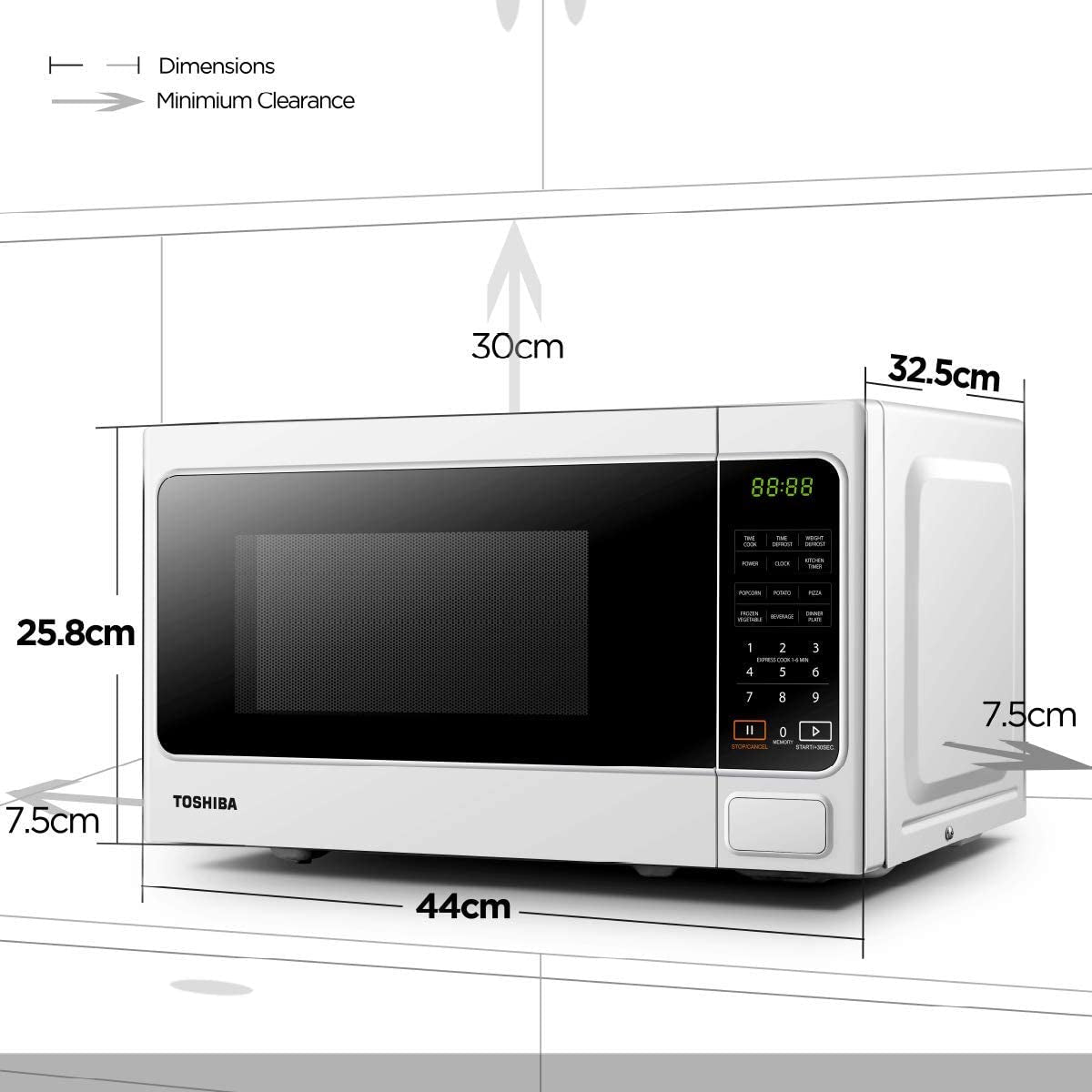 800W 20L Microwave Oven with 6 Preset Recipes, 11 Power Levels, Procedural Memory, Auto Defrost, and Digital Display - White - MM-EM20P(WH)