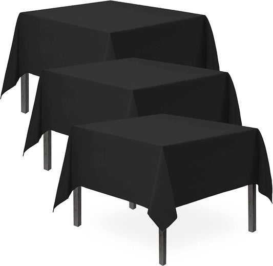 3Pk Black Table Cloth Party | 121 X 121Cm | Black Plastic Table Cover Party | Black Plastic Table Cloth, Black Tablecloth Black Party Table Cloth Disposable Table Clothes for Parties Black Table Cover