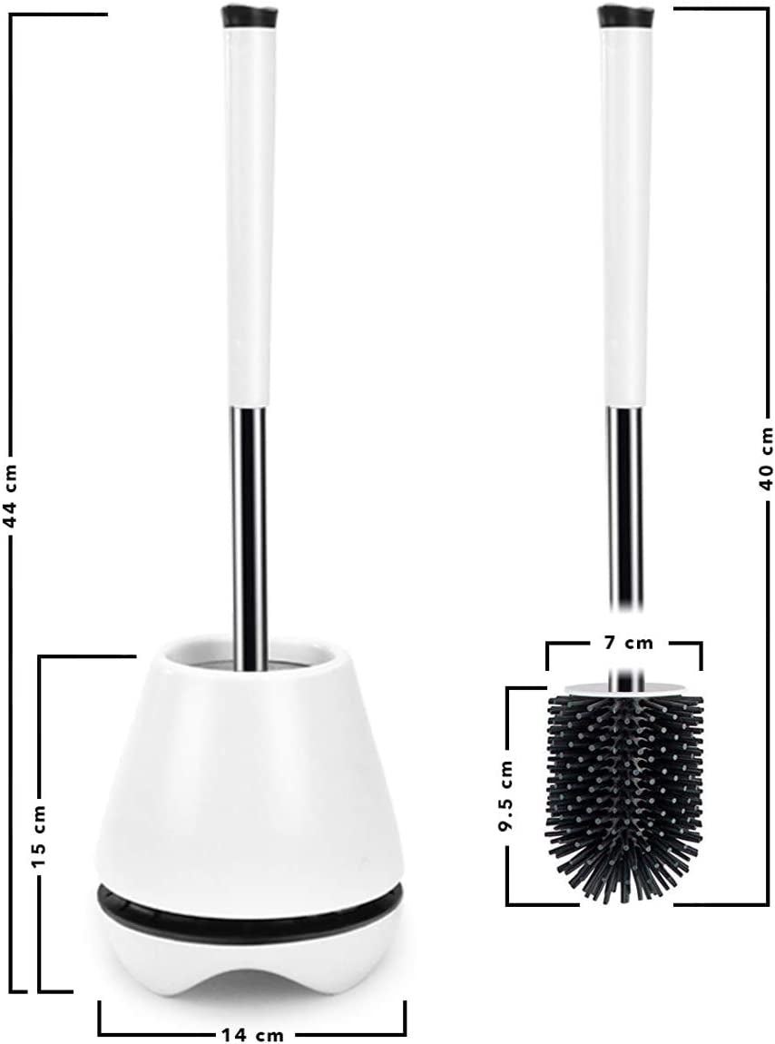 2 Pack Silicone Toilet Brush with Holder. Soft Flexible Bristles Easy to Clean, Quick Drying Holder. Hygienic Loo Brush and Holder Set for Bathroom Cleaner.(White)