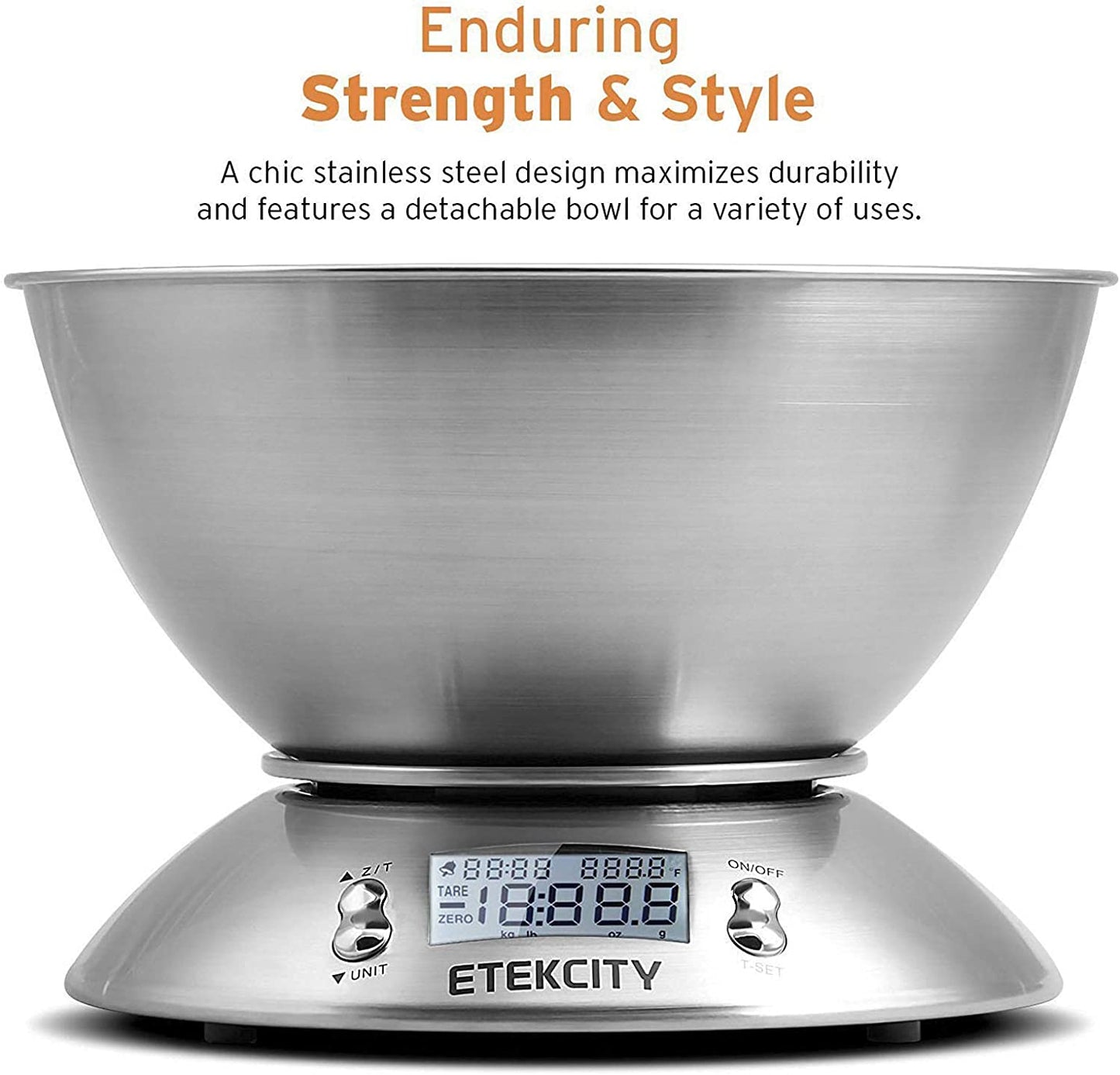 Electronic Kitchen Scales with Stainless Steel Mixing Bowl, Timer and Temperature Sensor, Digital Wet and Dry Food Weighing Scale for Cooking and Baking-11Lb/5Kg