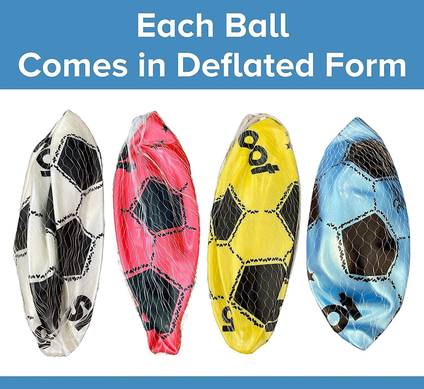 Soccer Shoot PVC Football (Pack of 6) Toy Ball for Kids (Deflated) Lightweight Adjustable Inflatable for Indoor Outdoor Play Beach, Home, Birthday, School & Parties Assorted Colors