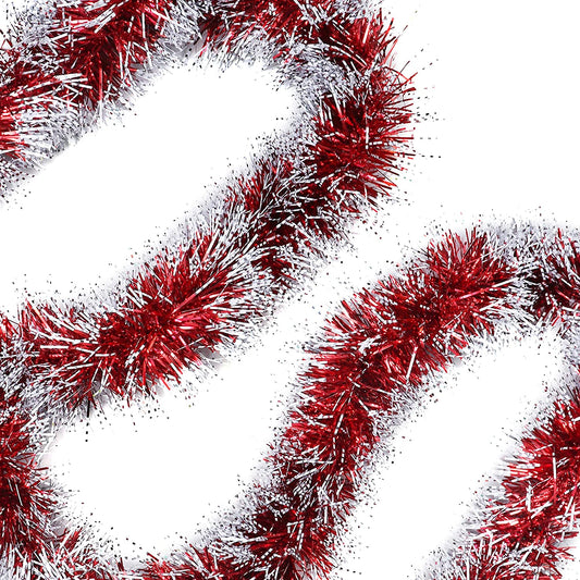 Christmas Tinsel Tree Decorations (3 Pack) - 2M (193 Cm Approx) Thick Red Christmas Tinsel Garland for Christmas, New Years Eve Party, Indoor and Outdoor Decorations - Xmas Decorations