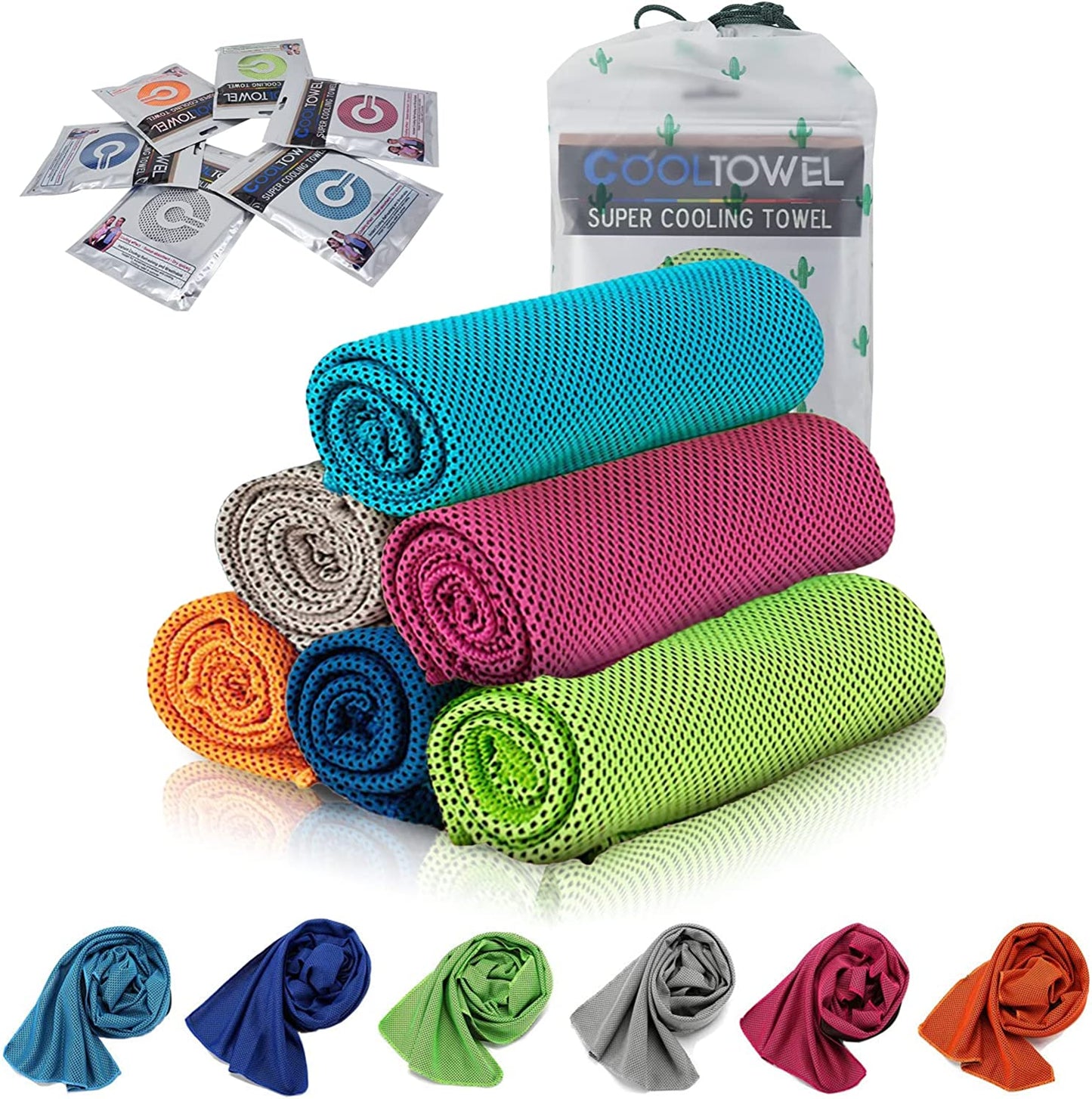 [6 Pack] Cooling Towel, Ice Sports Towel, Cool Towel for Instant Cooling,For Yoga, Travel, Golf, Gym,Camping, Fitness, Running, Workout & More Activities (35"X12")