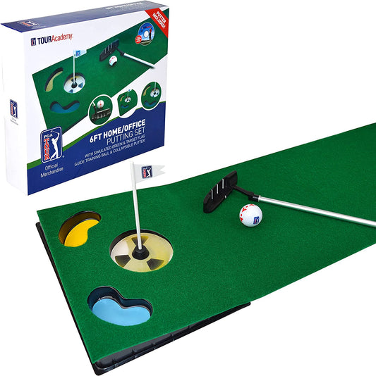 6Ft Putting Mat with Collapsible Putter & Alignment Guide Golf Ball