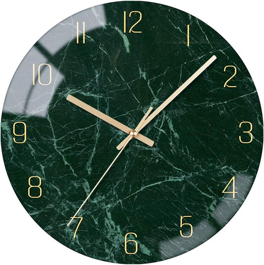 Glass Wall Clock Silent Non Ticking Wall Clocks- 12 Inch Quality Quartz Battery Operated round Easy to Read Home/Office/Classroom/School Clock (Dark Green)