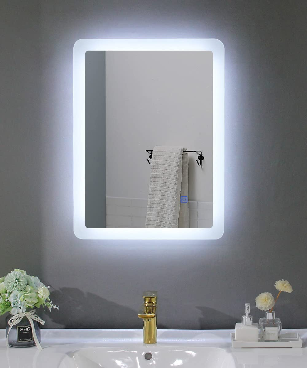Bathroom LED Mirror, Illuminated Bathroom Mirror with LED Lights Dimmable Anti-Fog Shatter-Proof Tempered Wall Mirrors with Demister Pad (390X500Mm, Designer)