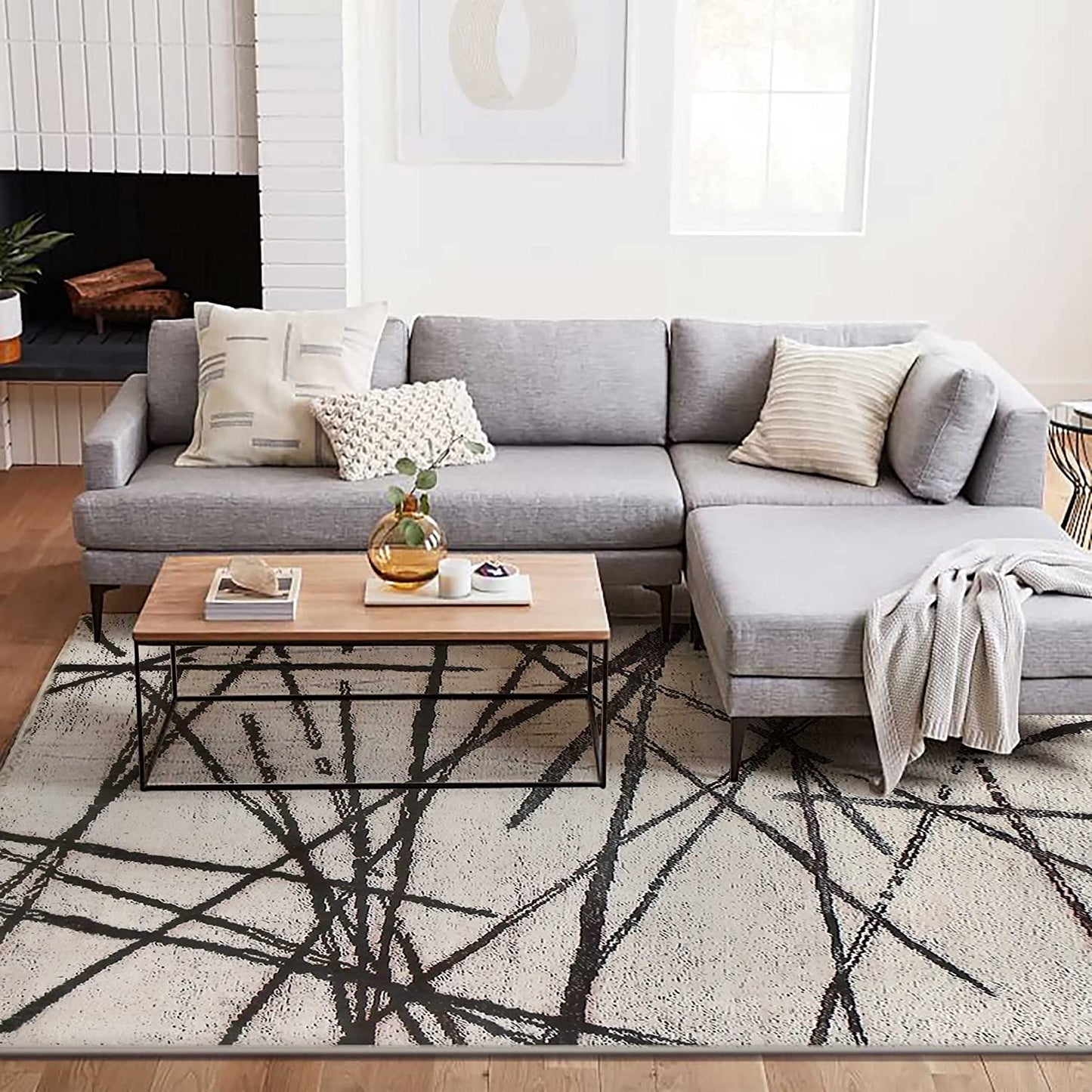 Rugs Living Room Large Modern Soft Area Rug Modern Simple Style Short Pile Beige Pattern Carpet (160 X 200 Cm, Beige)