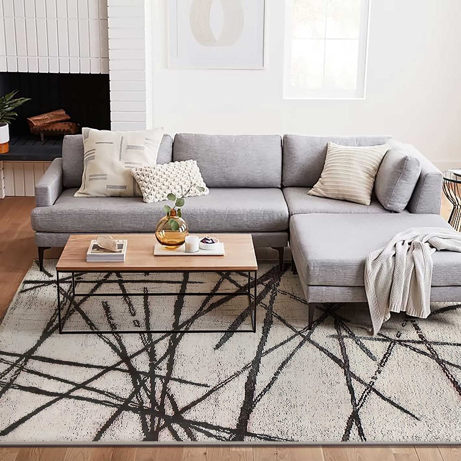 Rugs Living Room Large Modern Soft Area Rug Modern Simple Style Short Pile Beige Pattern Carpet (160 X 200 Cm, Beige)