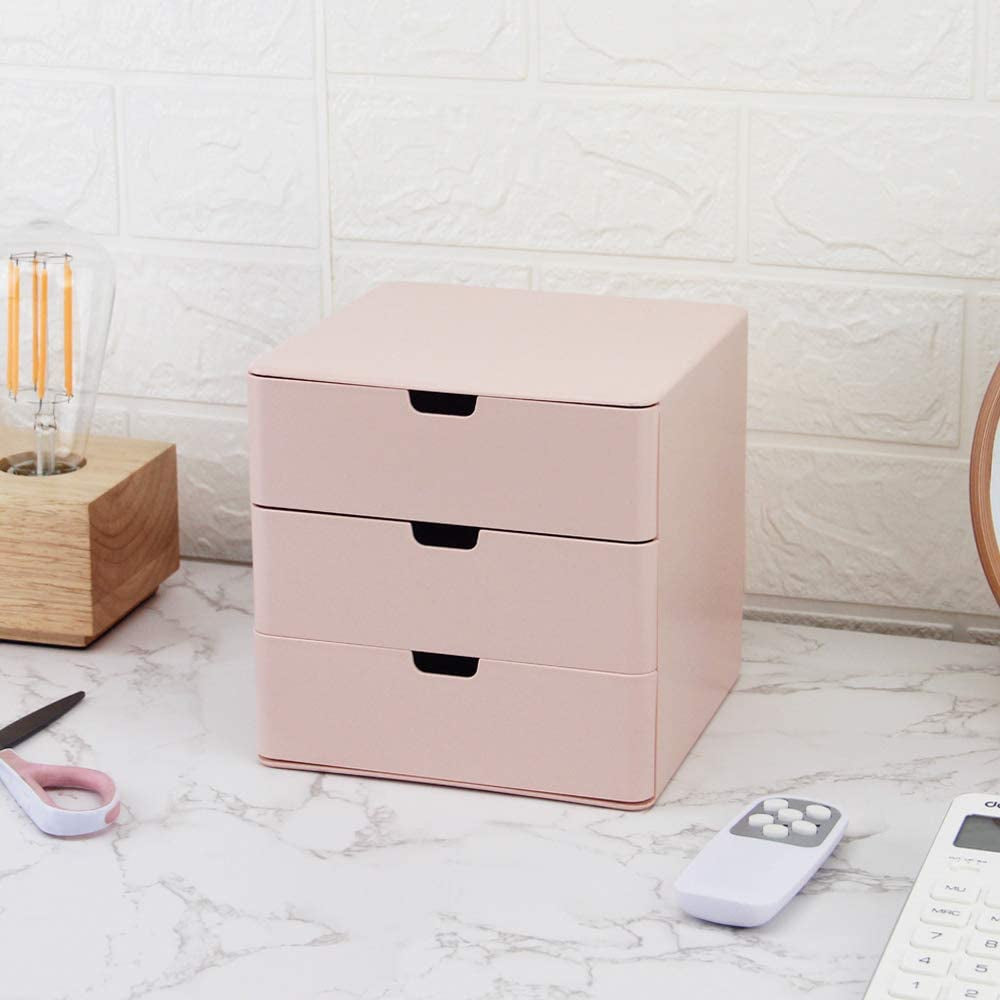 3-Drawer Vanity Organizer, Compact Storage Organization Drawers Small Size Pink