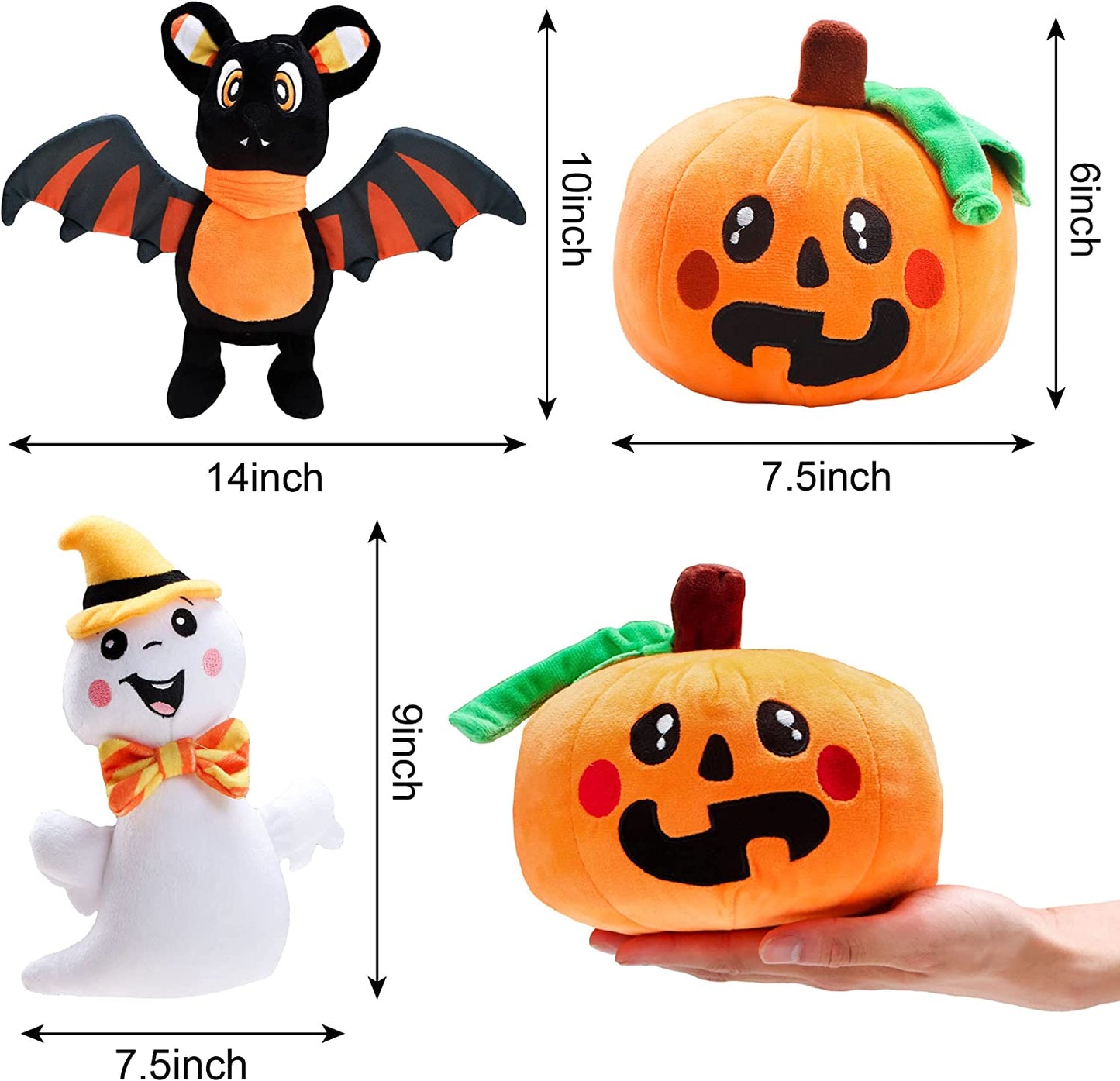 Halloween Stuffed Plush Toys Set, 3 Pack Halloween Stuffed Plush Dolls(Ghost, Pumpkin & Bat), Best Gift Suitable for Party Favors, Exchange, Carnival Game Prizes