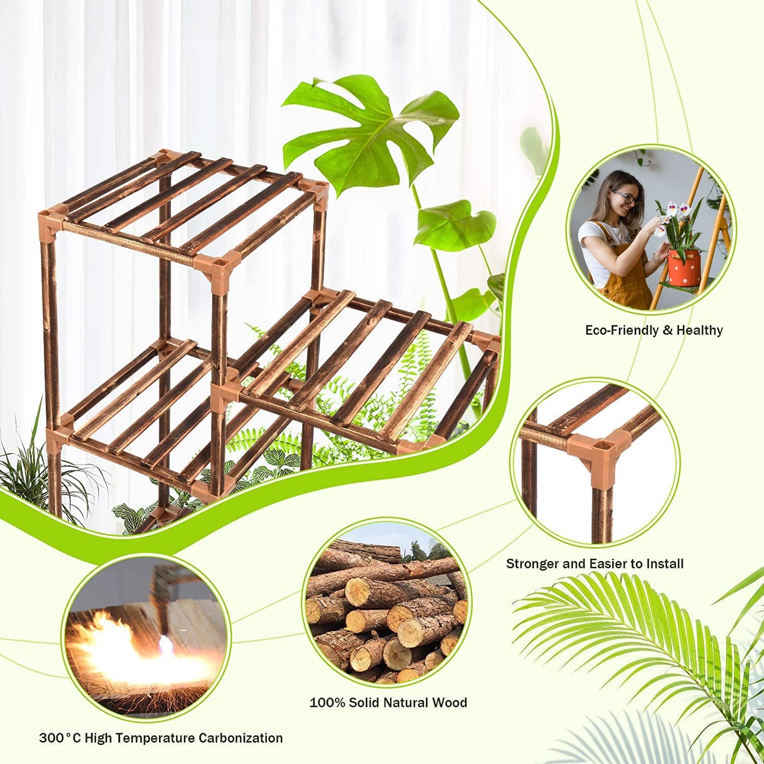 Plant Stand Indoor Outdoor, 10 Tire Tall Large Wood Plant Shelf Multi Tier Flower Stands,Garden Shelves Wooden Plant Display Holder Rack for Living Room Corner Balcony Office Lawn Patio