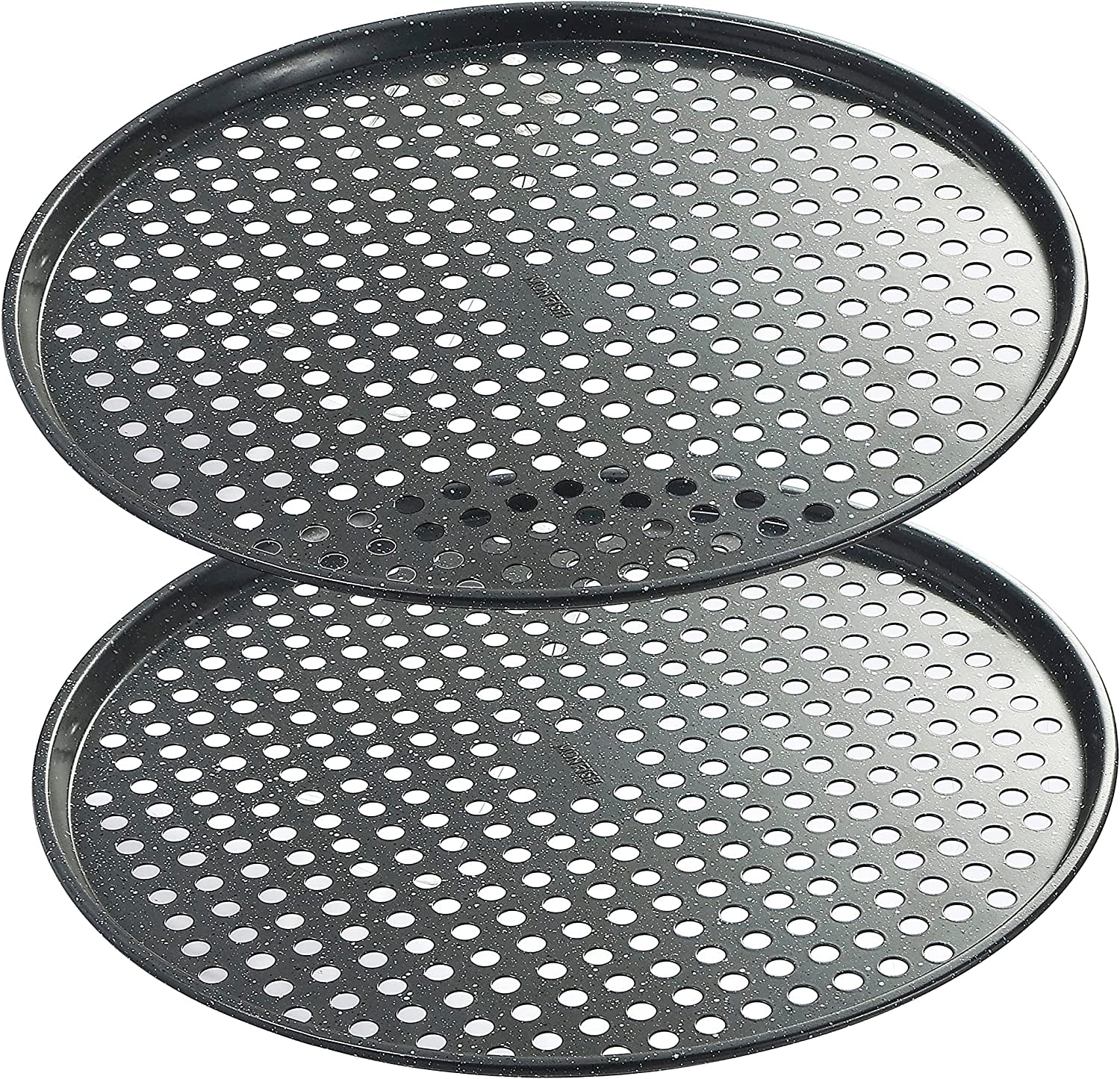 14 Inch Pizza Tray with Holes 2 Pack Perforated Pizza Pan for Oven Carbon Steel Crisper Pan Granite Finish Non Stick