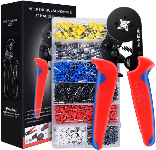 Crimper Plier Set,  0.25-10Mm² Ferrule Crimping Tool, Ratchat Bootlace Wire Crimping Tool, Crimping Plier with 1200 Terminal Crimp Connectors