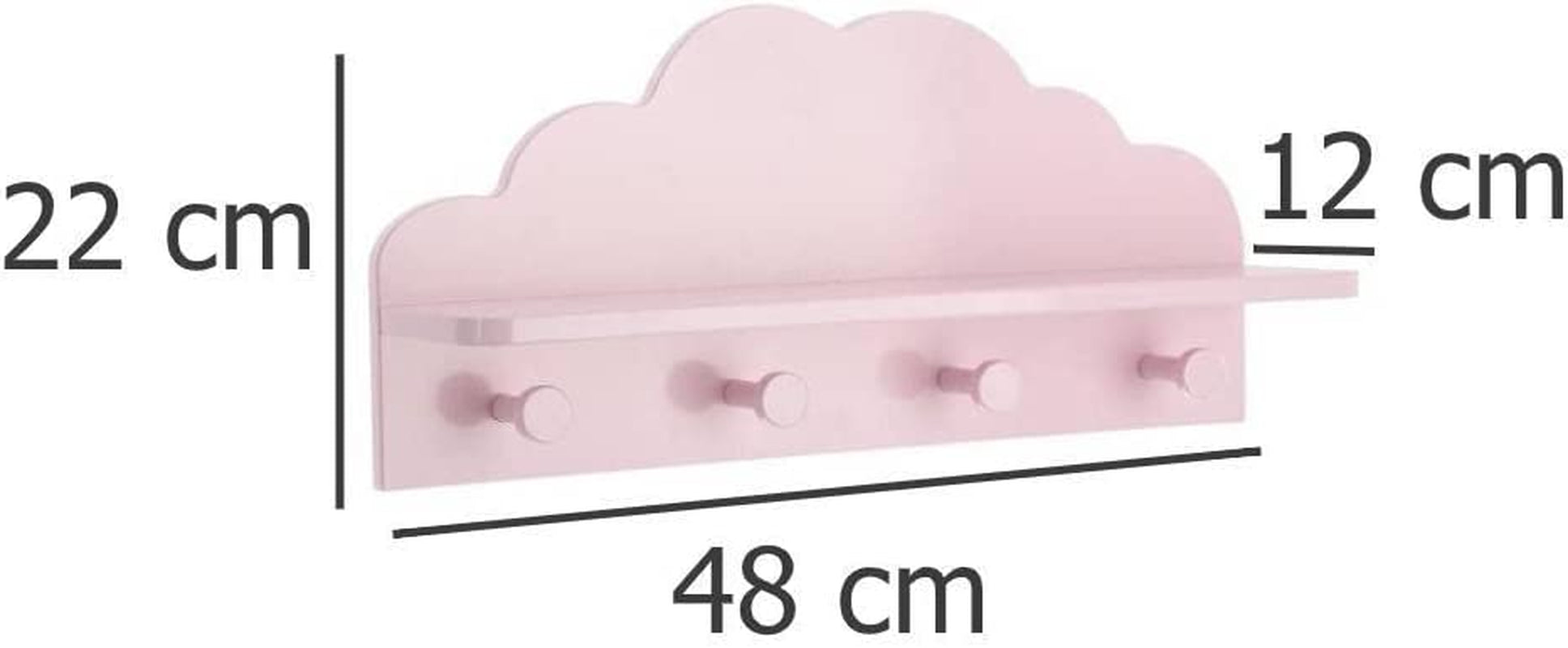 2 in 1: Wooden Hooks and Shelf Unit for Children - Cloud Shape - Colour PINK
