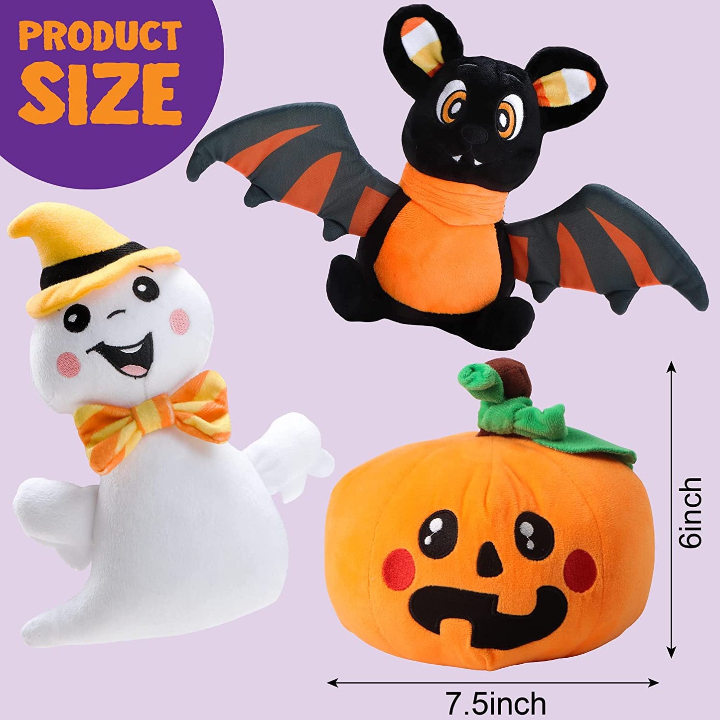 Halloween Stuffed Plush Toys Set, 3 Pack Halloween Stuffed Plush Dolls(Ghost, Pumpkin & Bat), Best Gift Suitable for Party Favors, Exchange, Carnival Game Prizes