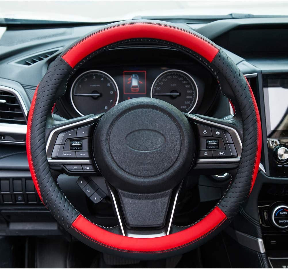 Car Steering Wheel Cover Leather - Soft Microfiber Steering Wheel Cover Universal Size M 37-38Cm /14.5-15Inch, Anti-Slip, Breathable, Red
