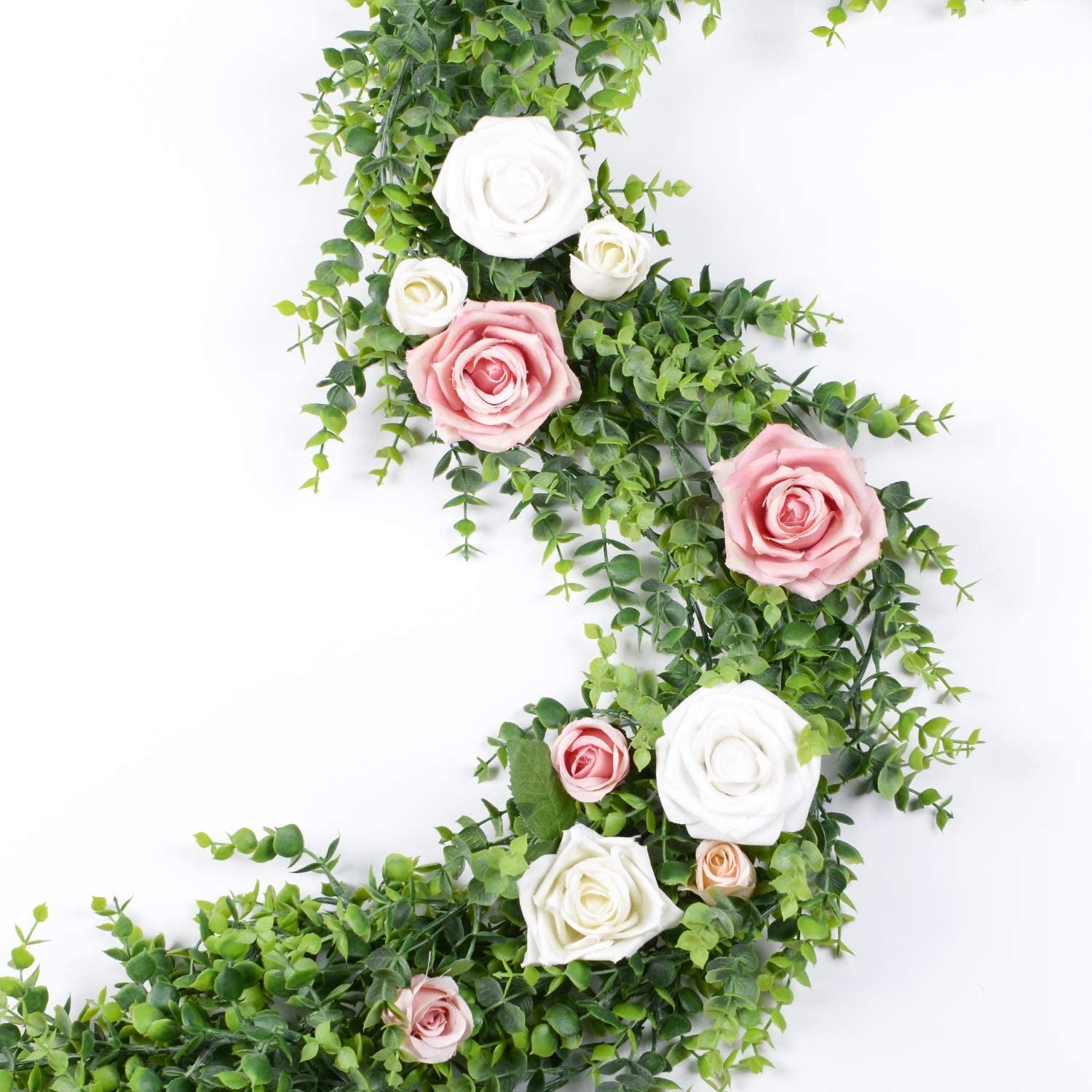 2 Pcs Artificial Eucalyptus Garland Faux Eucalyptus Leaves Vines Handmade Plastic Garland Greenery Hanging Plant Wedding Arch Wall Table Party Decor